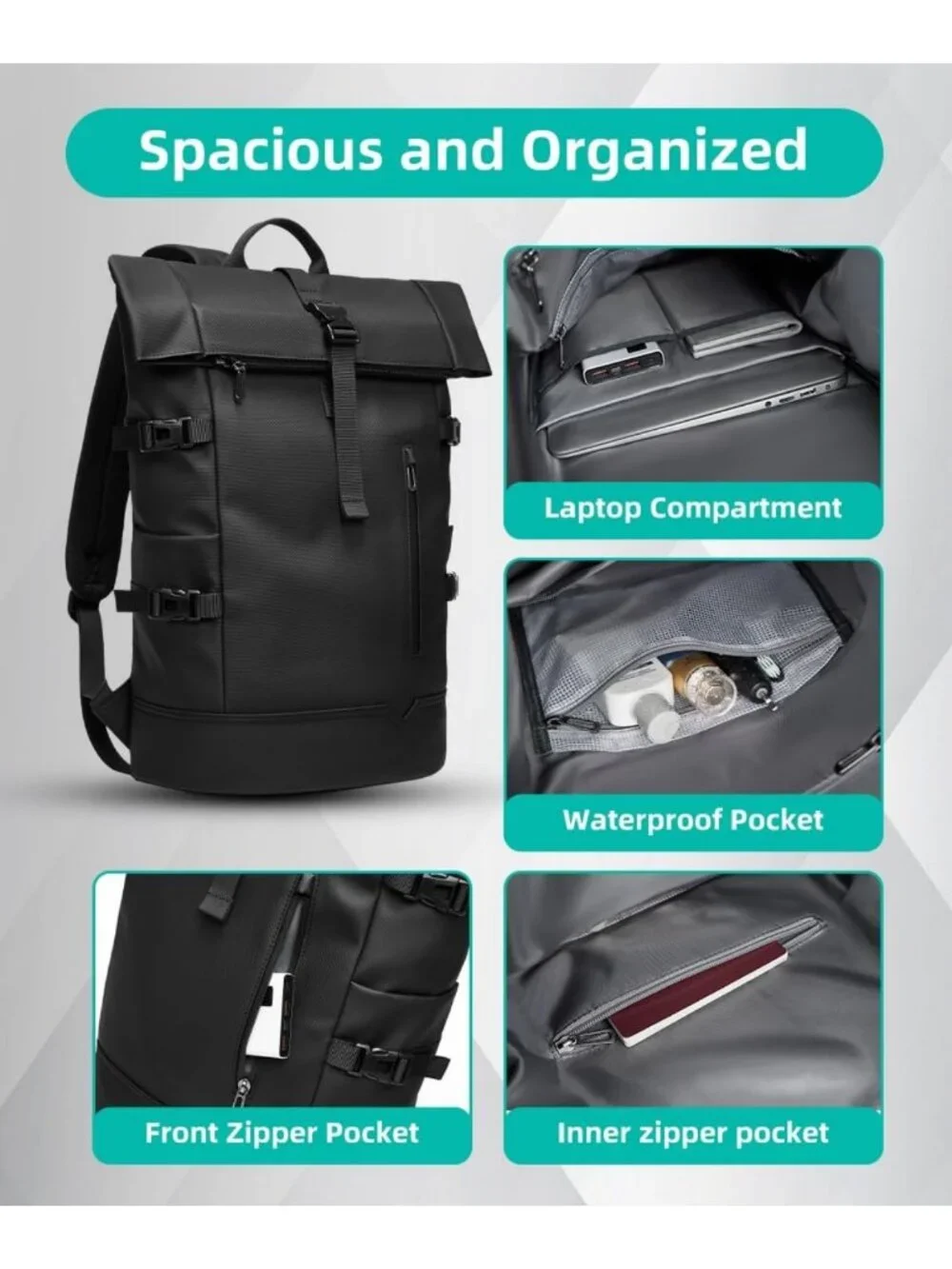 Waterproof Rolltop Backpack 33L for Work, School, Travel & Outdoor